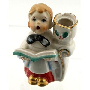 Vintage Japan Ceramic Alter Choir Boy Figurine Candle Holder Planter 3”